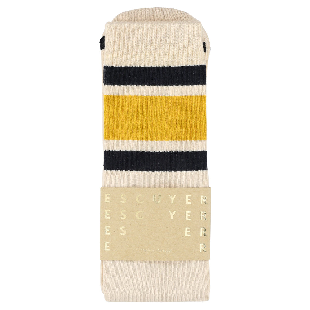Unisex Tube Socks 3 Stripes Ecru Blue Yellow - Escuyer