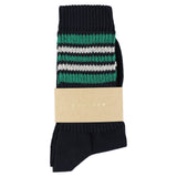 Escuyer Women's 5 Stripes Socks blue bright green ecru — hand-linked toe, soft Italian cotton yarn, made in Portugal