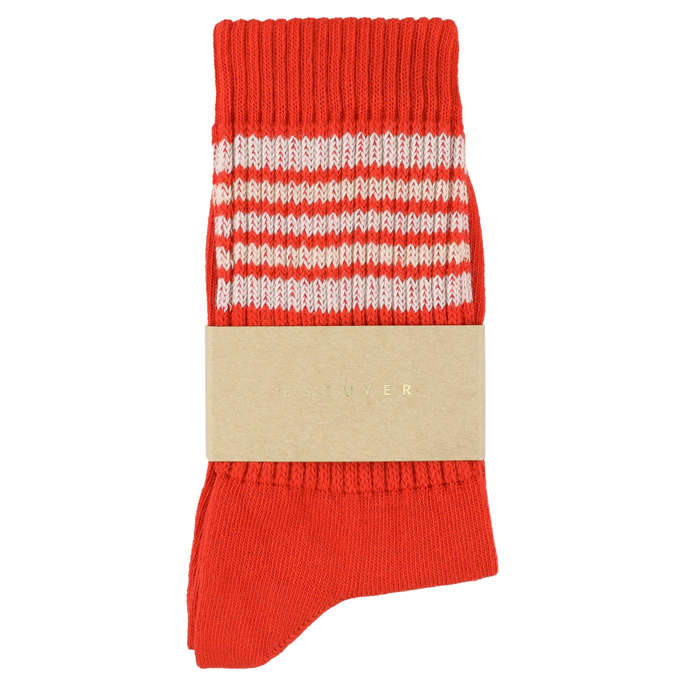 Escuyer Women's 5 Stripes Socks orange hazelnut sand — hand-linked toe, soft Italian cotton yarn, made in Portugal