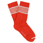 Escuyer Women's 5 Stripes Socks in orange, hazelnut and sand — vintage athletics design, knitted on vintage machines in Portugal