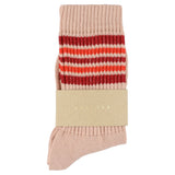 Escuyer Women's 5 Stripes Socks pink red orange — hand-linked toe, soft Italian cotton yarn, made in Portugal