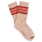 Escuyer Women's 5 Stripes Socks in pink, red and orange — vintage athletics design, knitted on vintage machines in Portugal