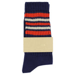Escuyer Women's 5 Stripes Socks blue orange ecru — hand-linked toe, soft Italian cotton yarn, made in Portugal