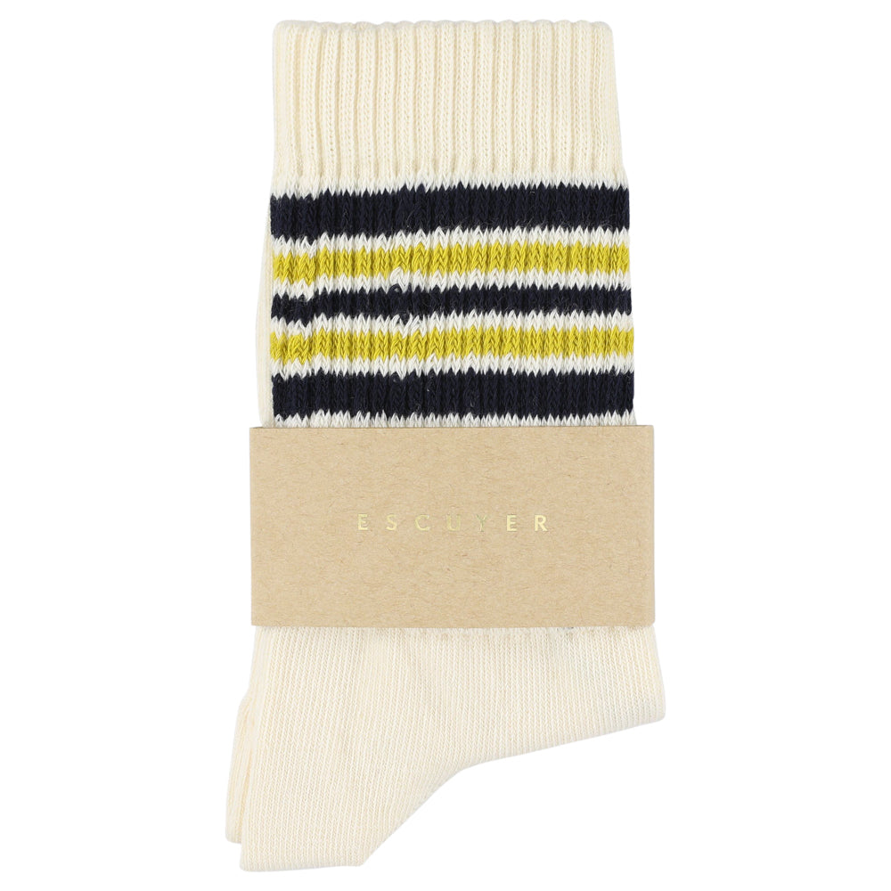 Women 5 Stripes Socks - Ecru / Blue / Yellow