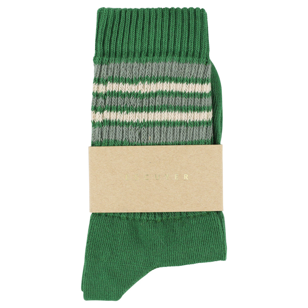Escuyer Women's 5 Stripes Socks green agave sand — hand-linked toe, soft Italian cotton yarn, made in Portugal