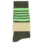 Escuyer Women's 5 Stripes Socks green flash — hand-linked toe, soft Italian cotton yarn, made in Portugal