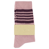 Escuyer Women's 5 Stripes Socks pink wine — hand-linked toe, soft Italian cotton yarn, made in Portugal