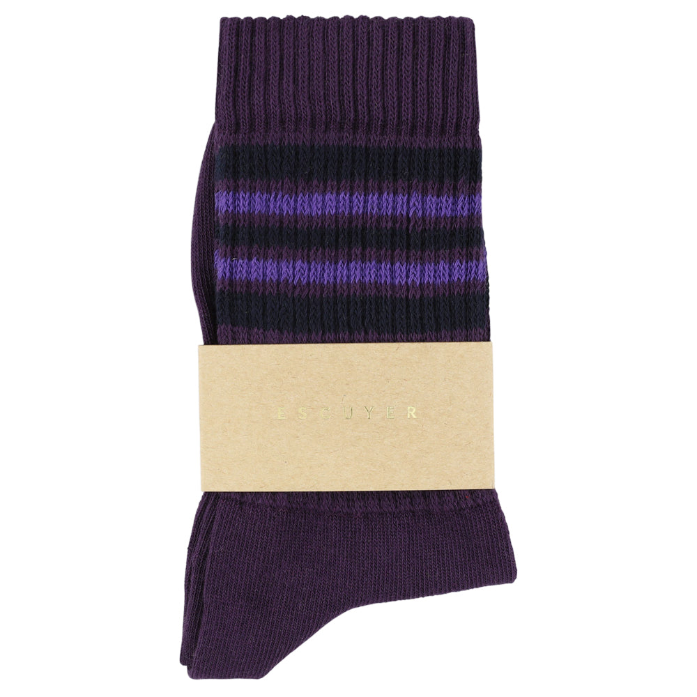 Escuyer Women's 5 Stripes Socks violet blue purple — hand-linked toe, soft Italian cotton yarn, made in Portugal