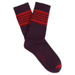 Escuyer Women's 5 Stripes Socks in wine and red — vintage athletics design, knitted on vintage machines in Portugal