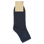Close-up of Escuyer Women Striped Ankle Socks Blue / Blue — tonal depth stripe at the cuff