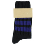 Women's striped crew socks in blue and bright blue, slub cotton, made in Portugal by Escuyer