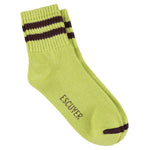 Escuyer Women Striped Ankle Socks in Green and Bordeaux — cotton blend, hand-linked toe, made in Portugal