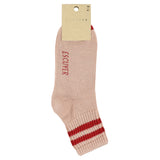 Close-up of Escuyer Women Striped Ankle Socks Pink / Red — feminine bold stripe at the cuff