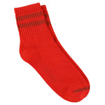 Escuyer Women Striped Ankle Socks in Red and Ochre — cotton blend, hand-linked toe, made in Portugal
