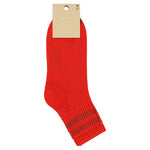 Close-up of Escuyer Women Striped Ankle Socks Red / Ochre — Mediterranean warm stripe at the cuff