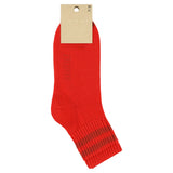 Close-up of Escuyer Women Striped Ankle Socks Red / Ochre — Mediterranean warm stripe at the cuff