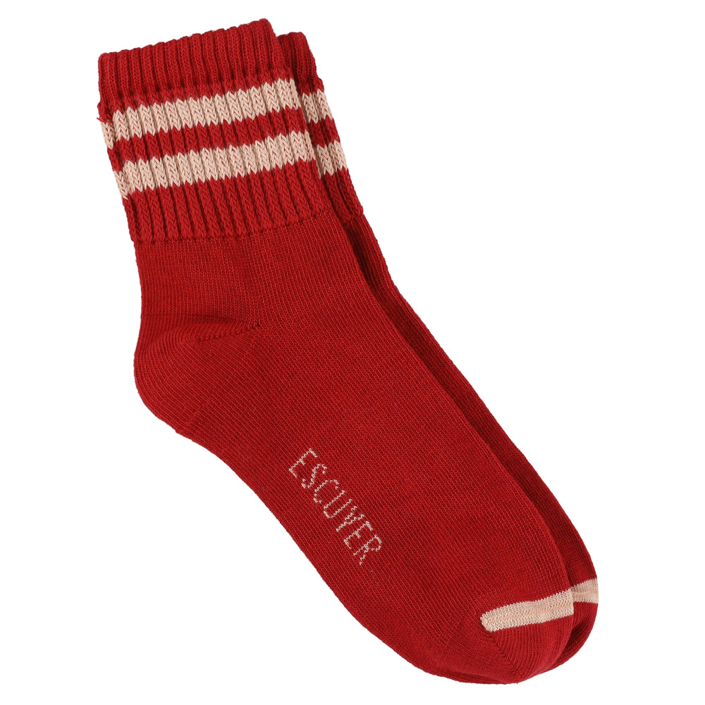 Escuyer Women Striped Ankle Socks in Red and Pink — cotton blend, hand-linked toe, made in Portugal