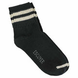 Escuyer Women Striped Ankle Socks in Off Black and Ecru — cotton blend, hand-linked toe, made in Portugal