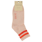 Close-up of Escuyer Women Striped Ankle Socks Pink / Orange — sun-kissed stripe at the cuff
