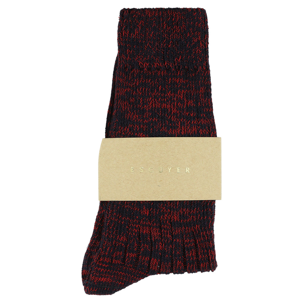 Escuyer women's navy and red melange socks, crew length, made in Portugal