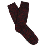 Women's navy and red melange crew socks by Escuyer, slub-knit combed cotton, made in Portugal