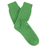 Escuyer women's cashmere crew socks in Golf Green — mid-calf crew cut, premium cashmere and virgin wool blend, handmade in Portugal
