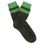Escuyer women's striped cashmere socks in Military and Golf Green — mid-calf crew cut, premium cashmere and virgin wool blend, handmade in Portugal