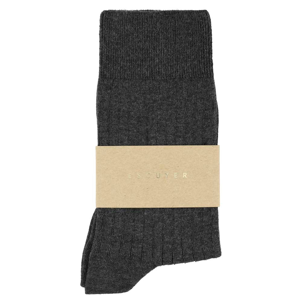 Escuyer Women Classic Ribbed Socks in Anthracite – label detail, made in Portugal