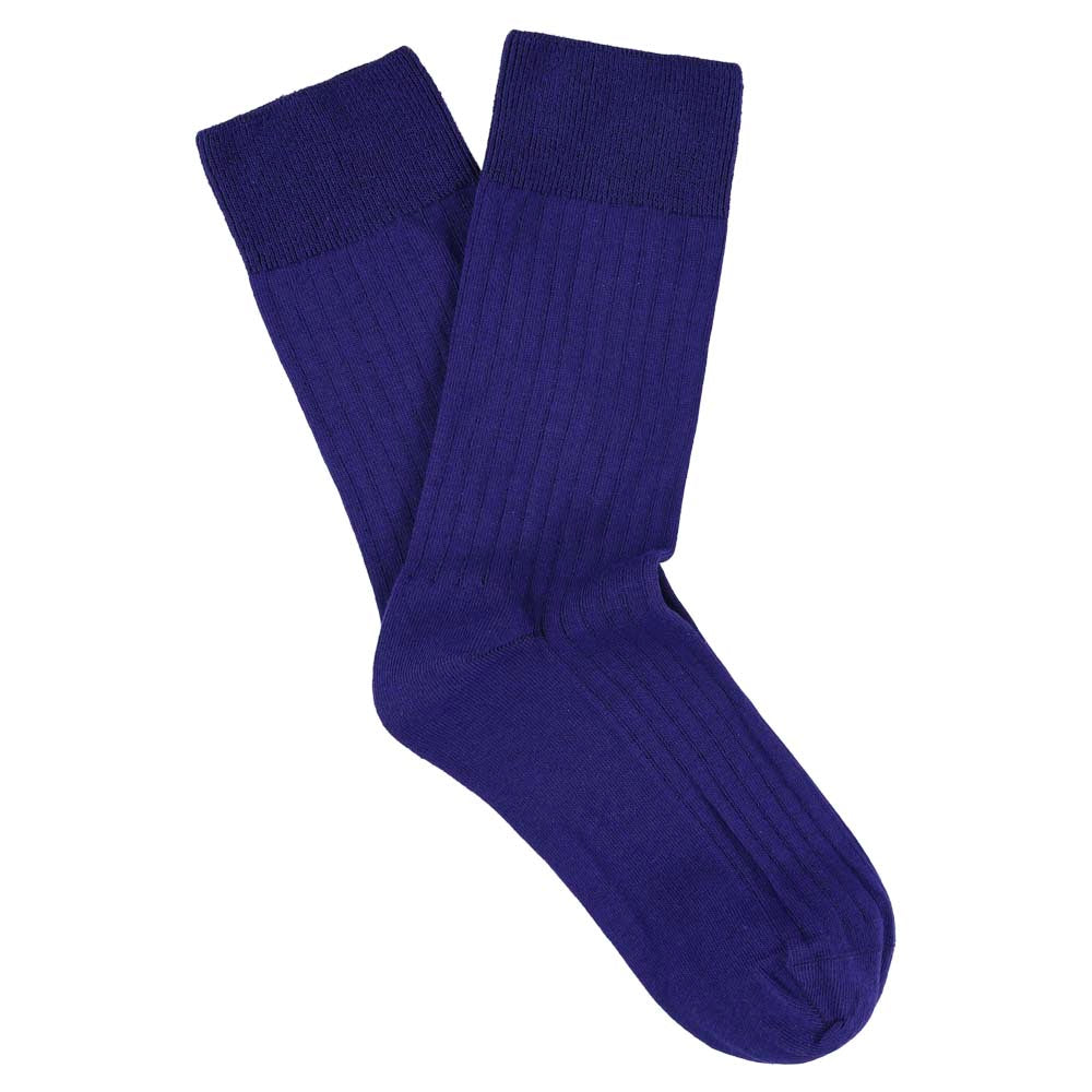 Escuyer Women Classic Ribbed Socks in Bright Blue – folded pair on white background