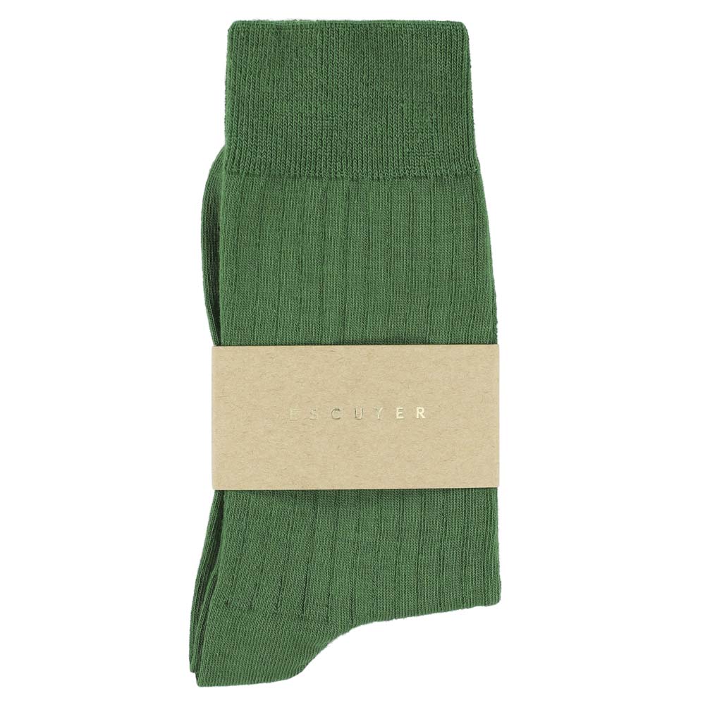 Escuyer Women Classic Ribbed Socks in Green – label detail, made in Portugal