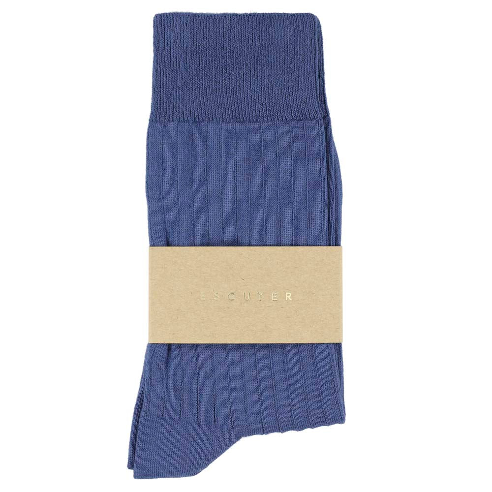 Escuyer Women Classic Ribbed Socks in Light Blue – label detail, made in Portugal