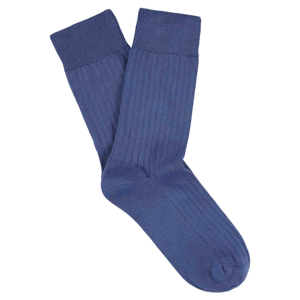 Escuyer Women Classic Ribbed Socks in Light Blue – folded pair on white background