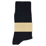 Escuyer Women Classic Ribbed Socks in Navy – label detail, made in Portugal