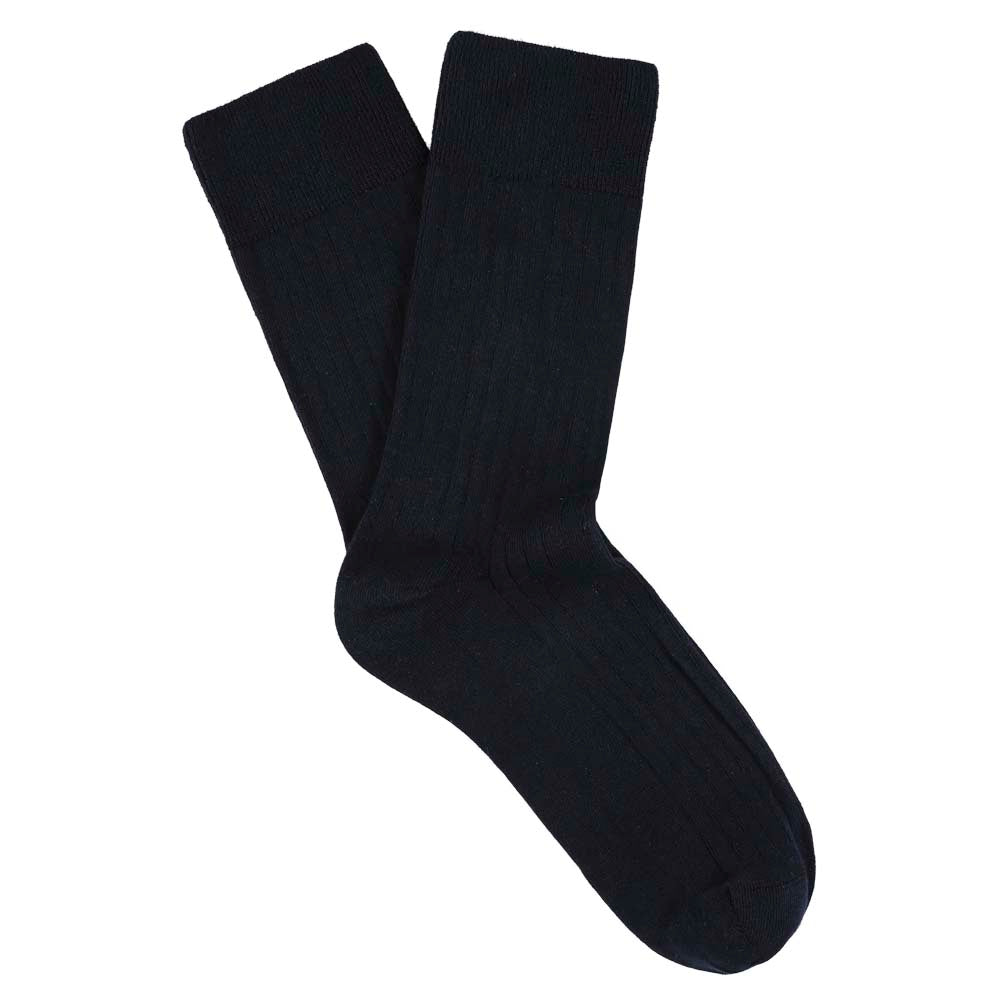 Escuyer Women Classic Ribbed Socks in Navy – folded pair on white background