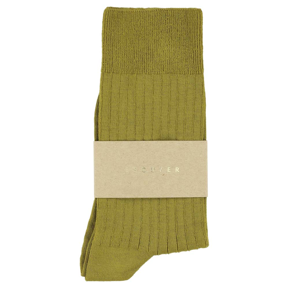 Escuyer Women Classic Ribbed Socks in Yellow – label detail, made in Portugal