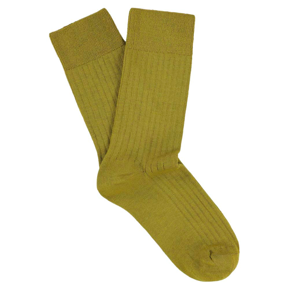 Escuyer Women Classic Ribbed Socks in Yellow – folded pair on white background