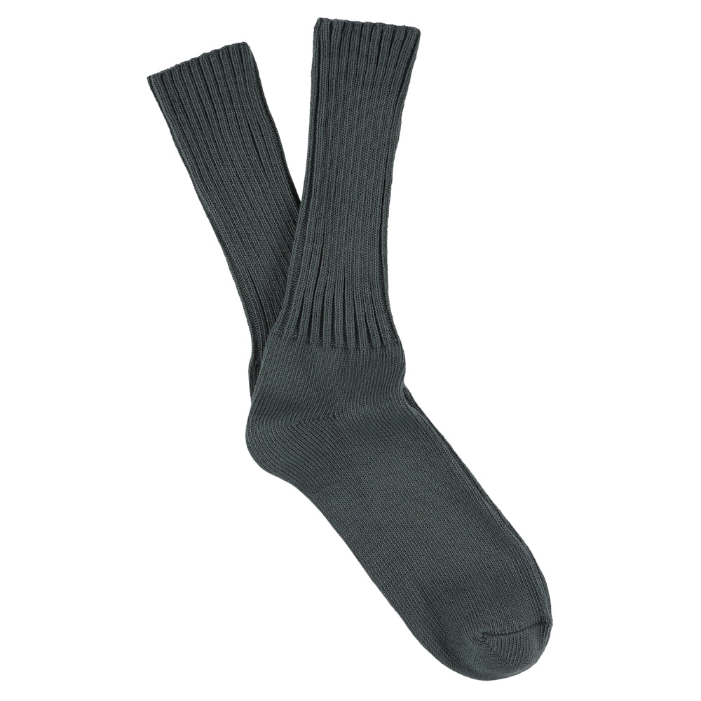 Women's ribbed crew socks in blue grey, slub cotton, made in Portugal by Escuyer