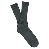 Women's ribbed crew socks in blue grey, slub cotton, made in Portugal by Escuyer