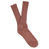 Women's ribbed crew socks in dark pink, slub cotton, made in Portugal by Escuyer