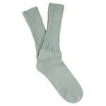 Women's ribbed crew socks in light blue, slub cotton, made in Portugal by Escuyer