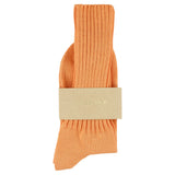 Women's ribbed crew socks in off orange, slub cotton, made in Portugal by Escuyer