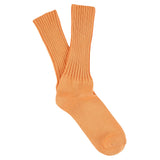 Women's ribbed crew socks in off orange, slub cotton, made in Portugal by Escuyer