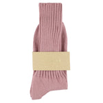 Women's ribbed crew socks in rose, slub cotton, made in Portugal by Escuyer