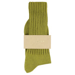 Women's ribbed crew socks in sand, slub cotton, made in Portugal by Escuyer