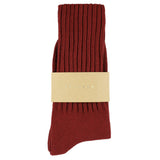 Women's ribbed crew socks in wine, slub cotton, made in Portugal by Escuyer