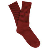 Women's ribbed crew socks in wine, slub cotton, made in Portugal by Escuyer
