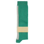 Close-up of Escuyer green and grey combed cotton knee high socks with hand-linked toe