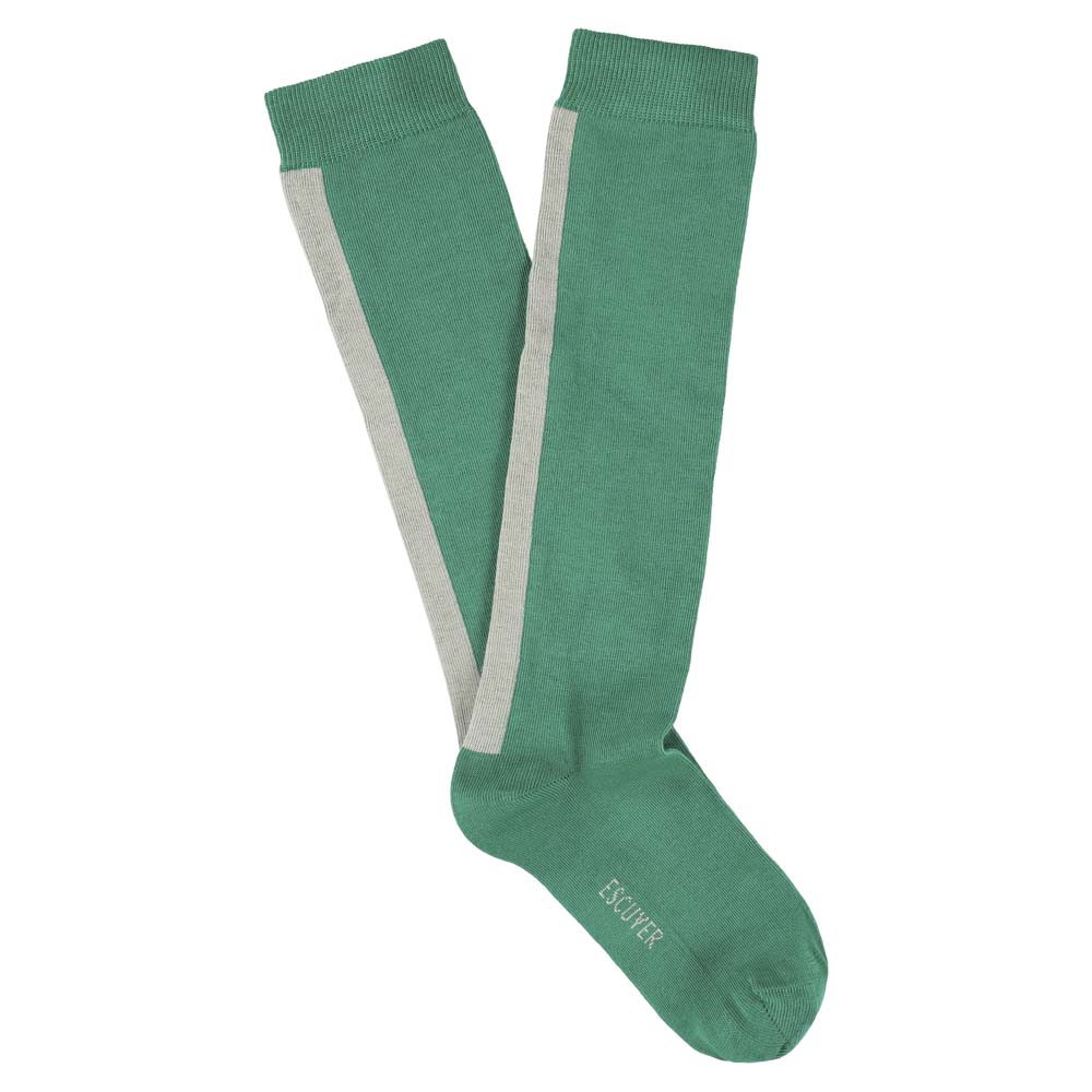 Women's green and grey knee high socks by Escuyer, made in Portugal