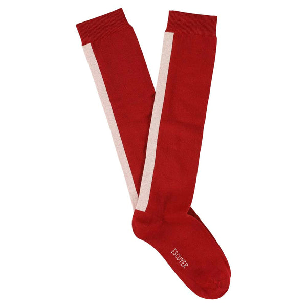 Women's red and pink knee high socks by Escuyer, made in Portugal