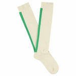 Women's ecru and bright green knee high socks by Escuyer, made in Portugal